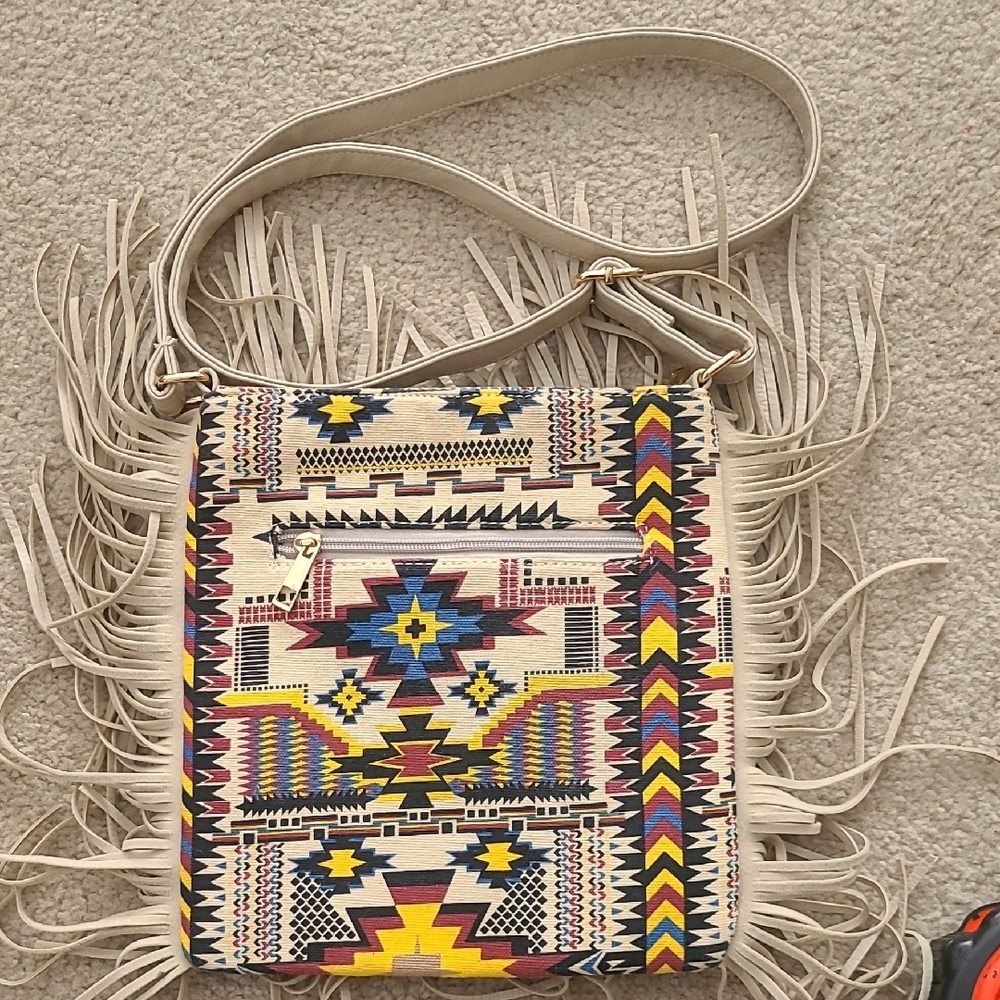 Aztec Coloured Fringed Crossbody Purse.
